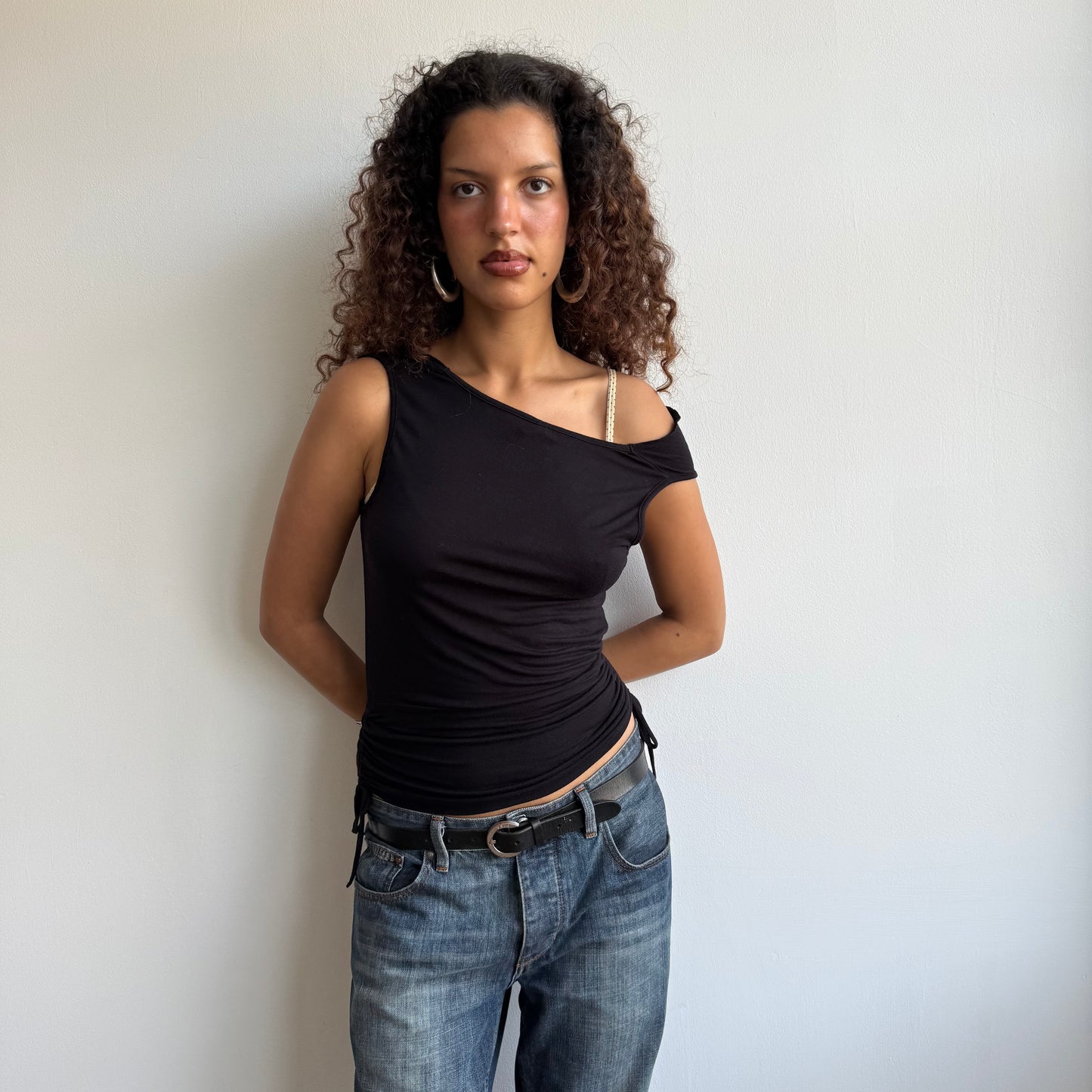 Black slouchy ruched top - Size S