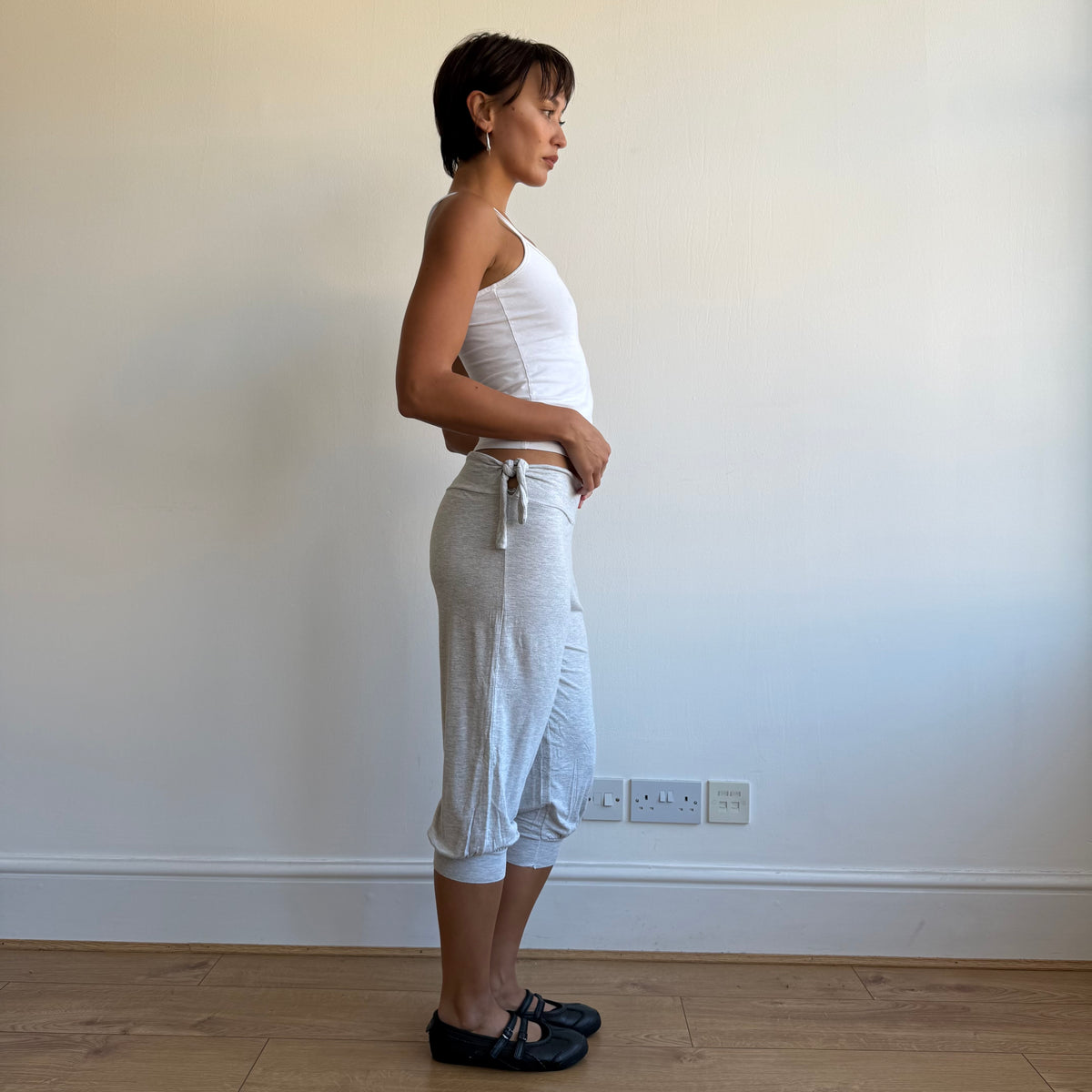 Grey tie waist bubble capris - Size XS