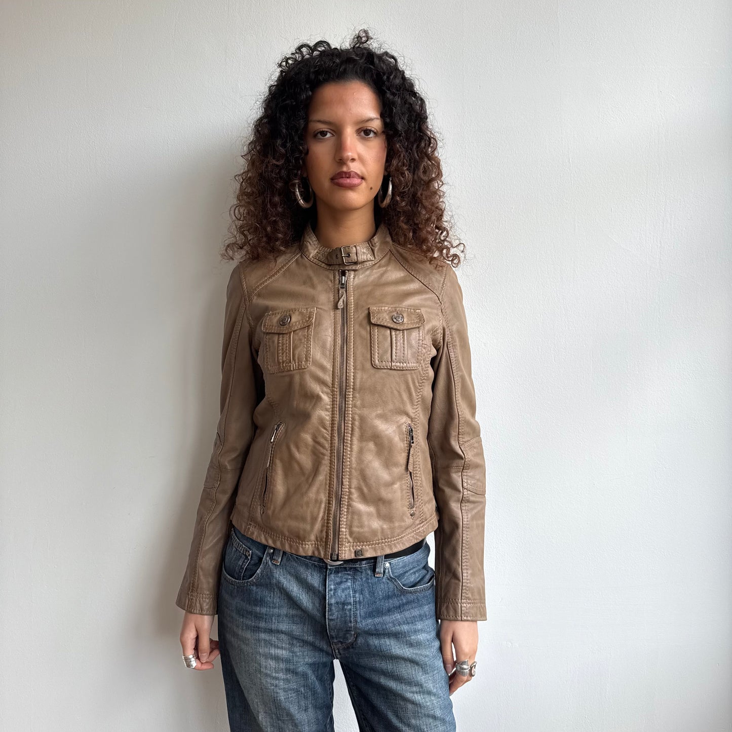 Brown leather moto jacket - Size M