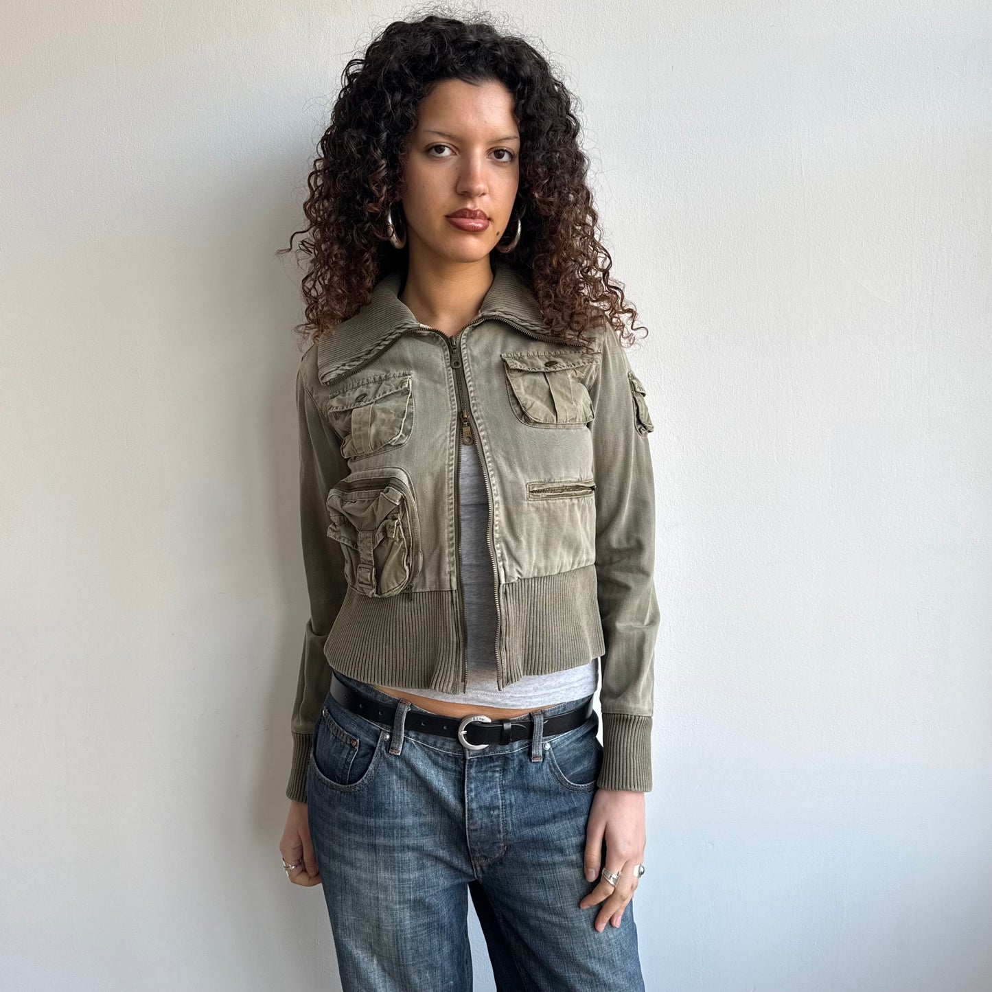 Khaki military cargo jacket - Size S/M