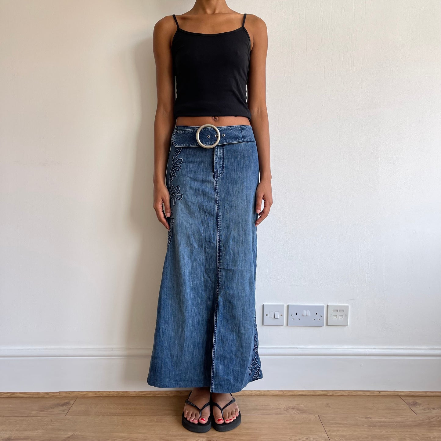 Denim belt midi skirt - Size XS
