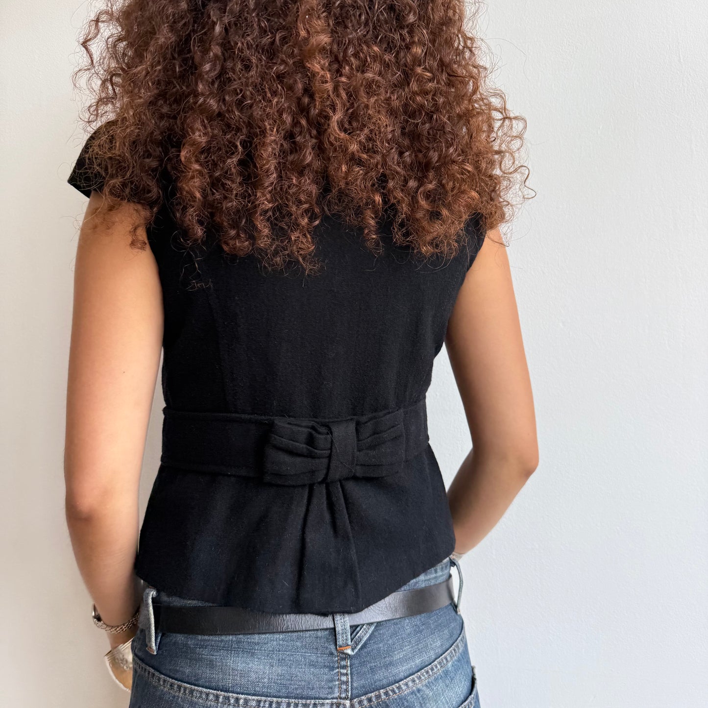 Black short sleeve bow peacoat - Size S/M