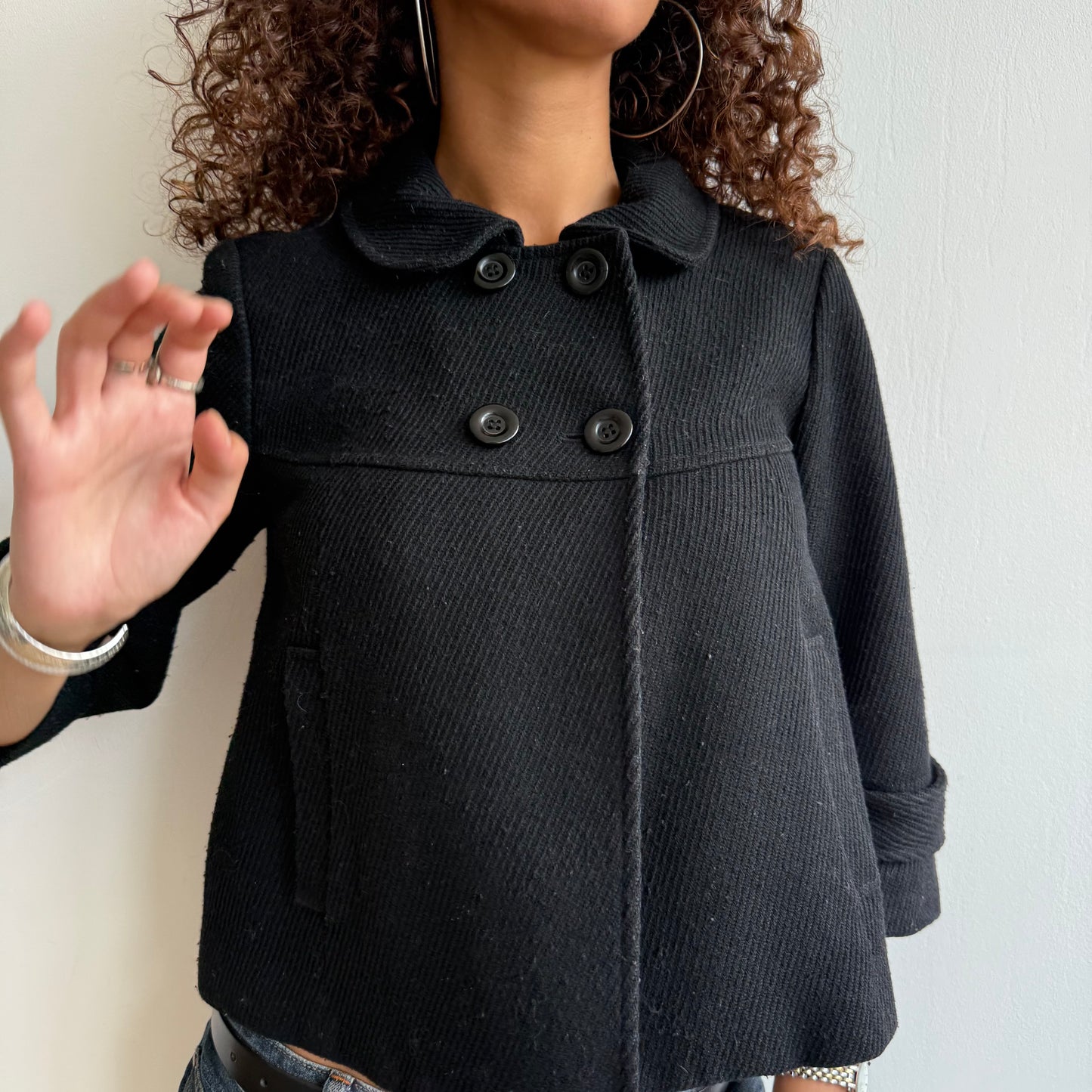 Black 3/4 sleeve peacoat - Size S