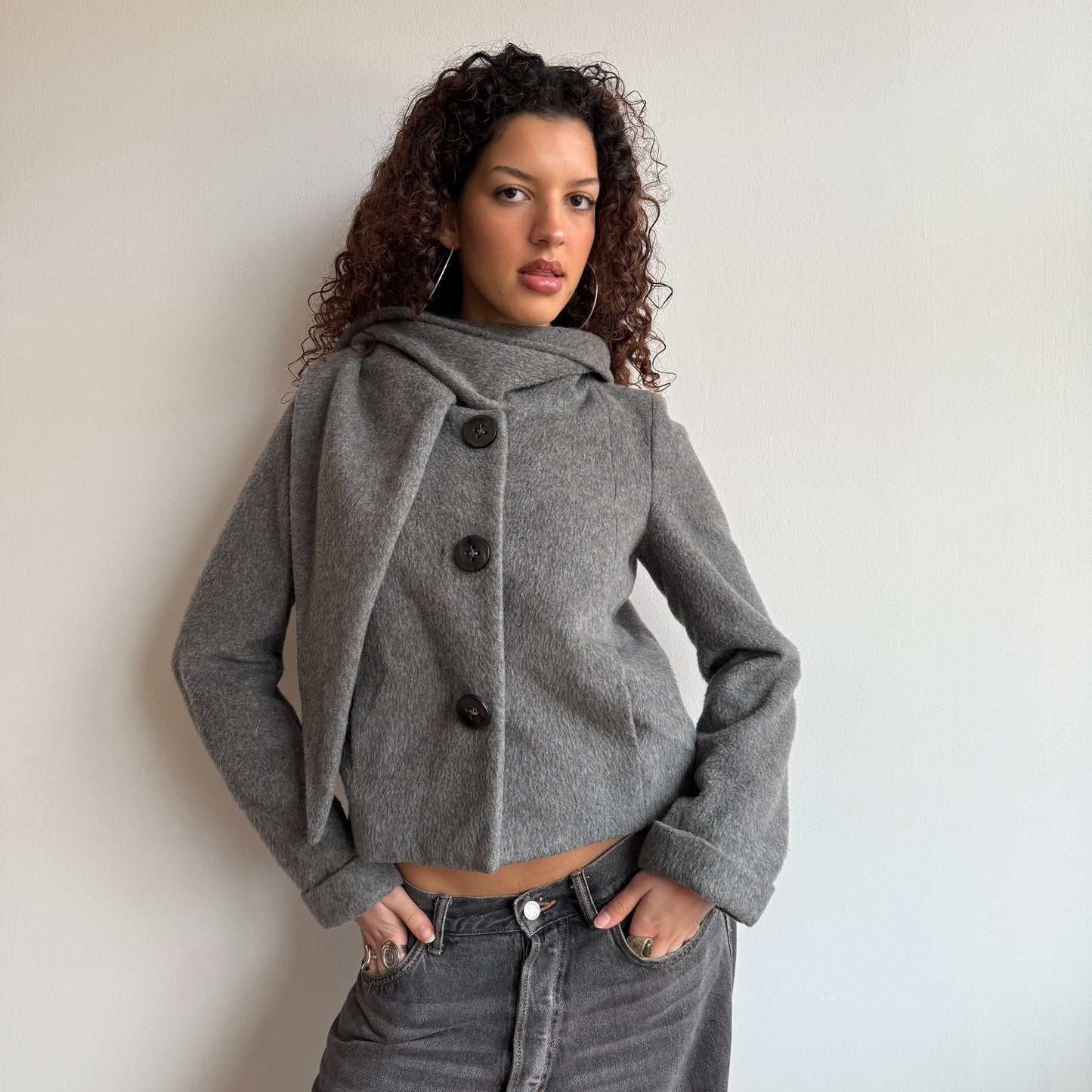 Grey wool scarf peacoat - Size M