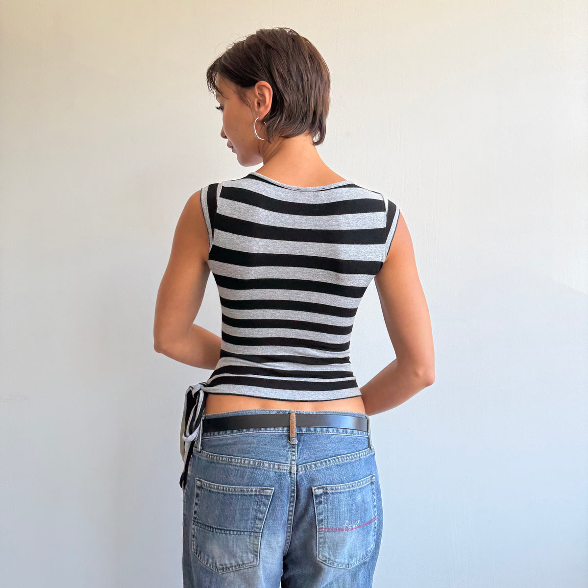 Black + grey striped ballet top - Size XS