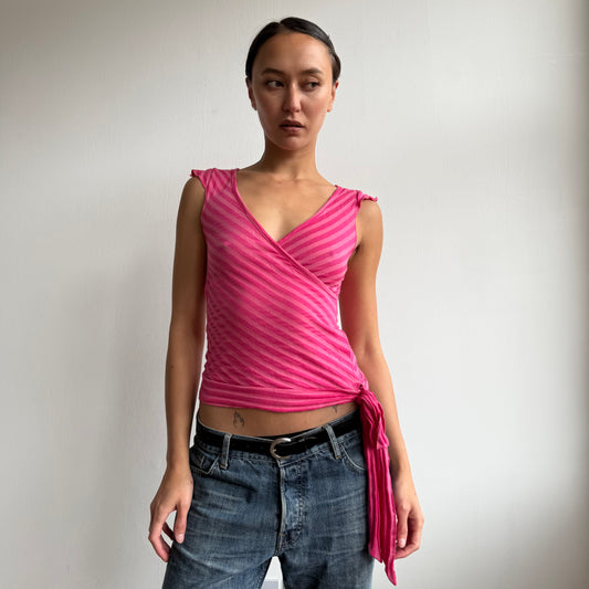 Hot pink stripe wrap top - Size S