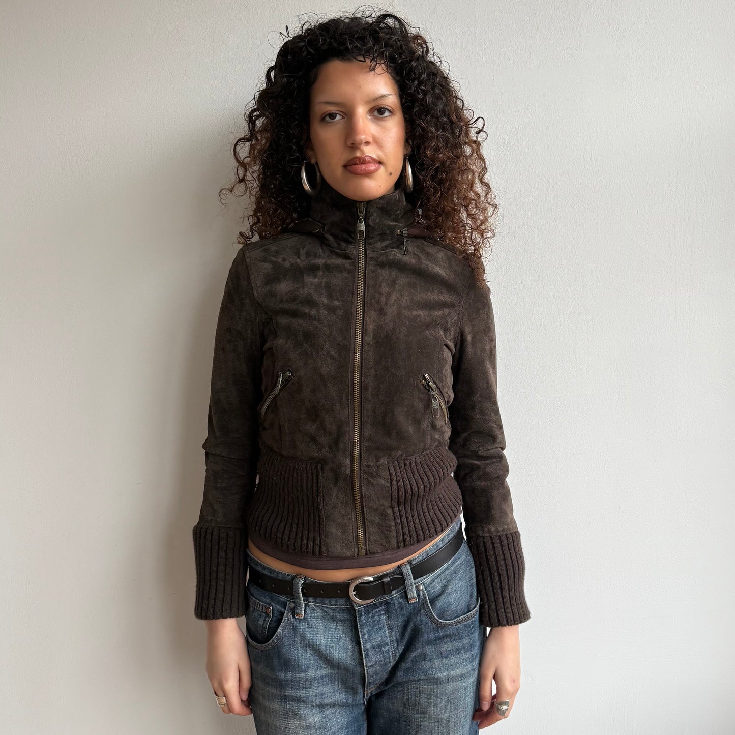 Brown suede fleece lined bomber - Size S