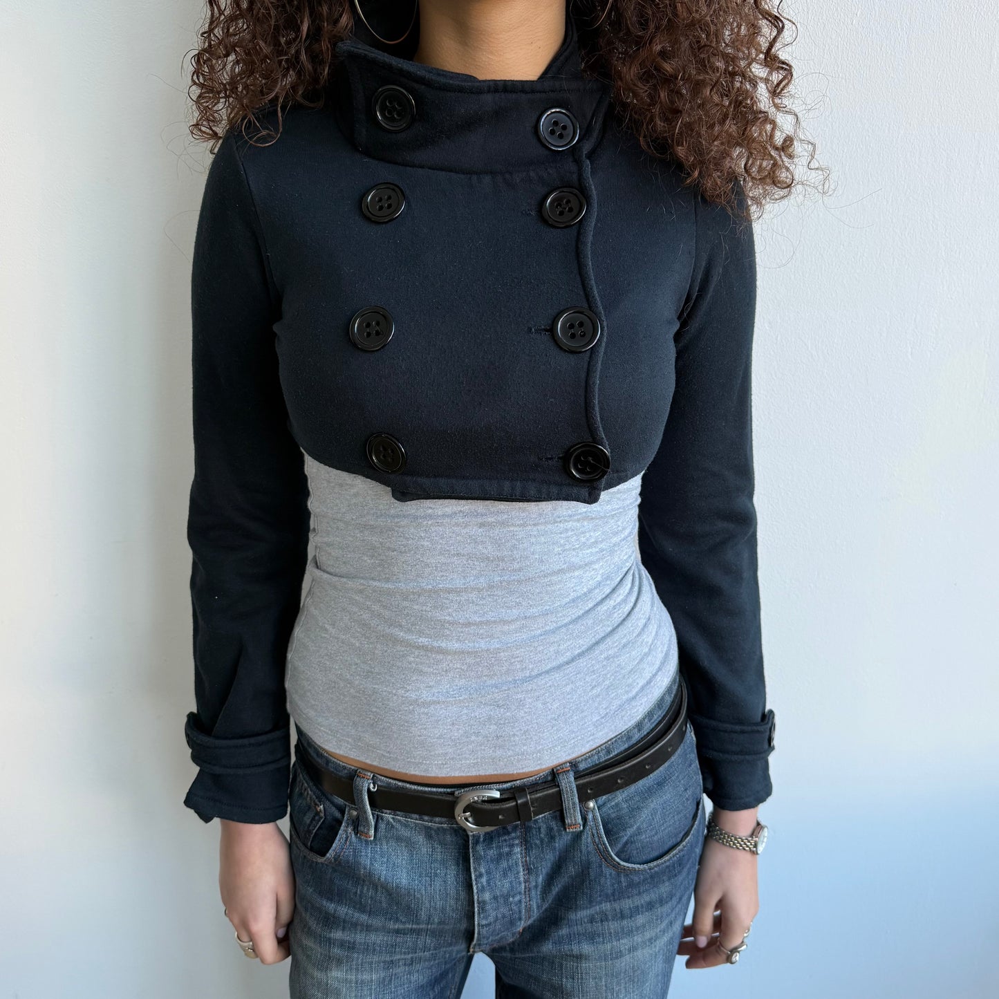 Black cropped peacoat jumper - Size S