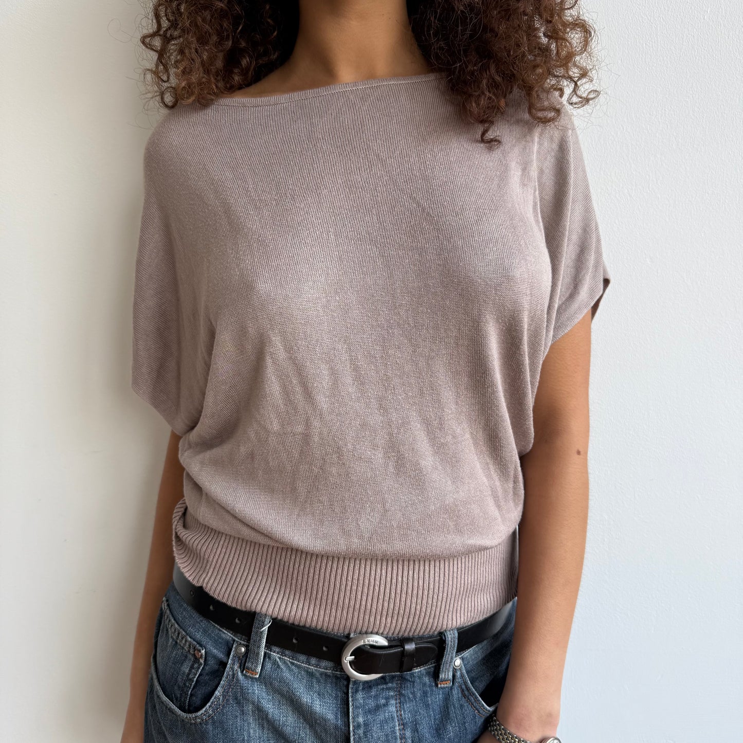 Beige short sleeve slouchy knit - Size M