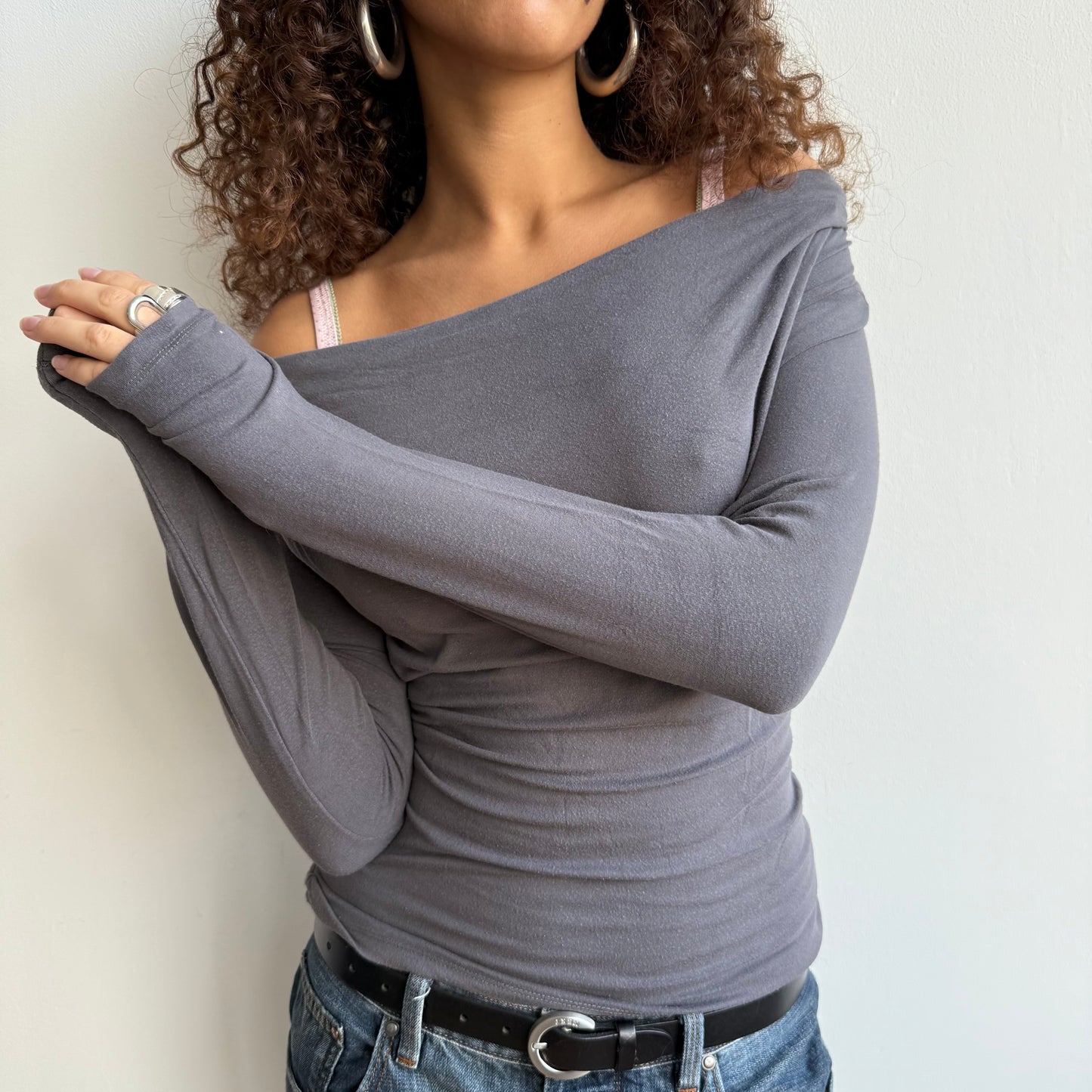 Grey cowl slouchy top - Size S