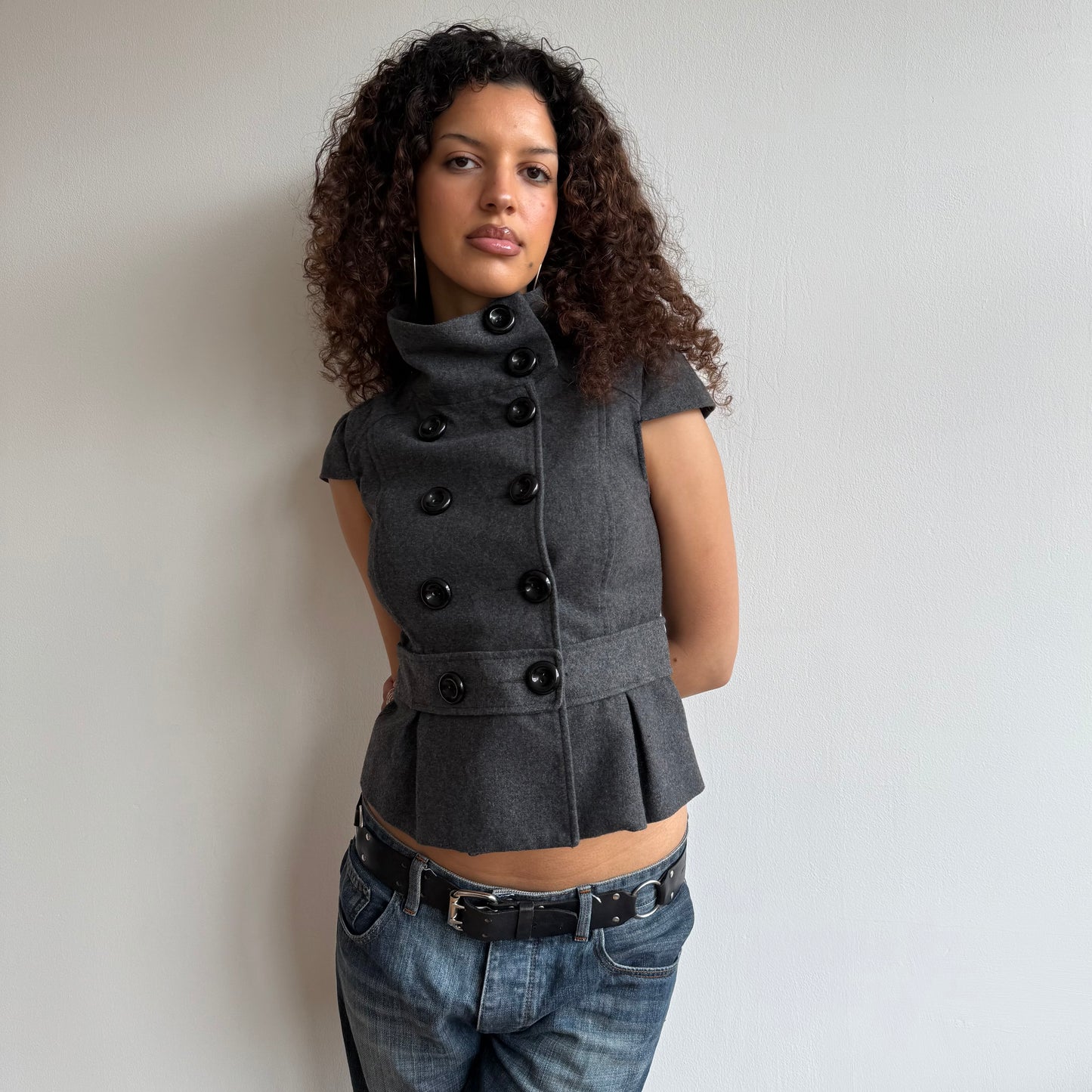 Grey short sleeve peacoat - Size S/M