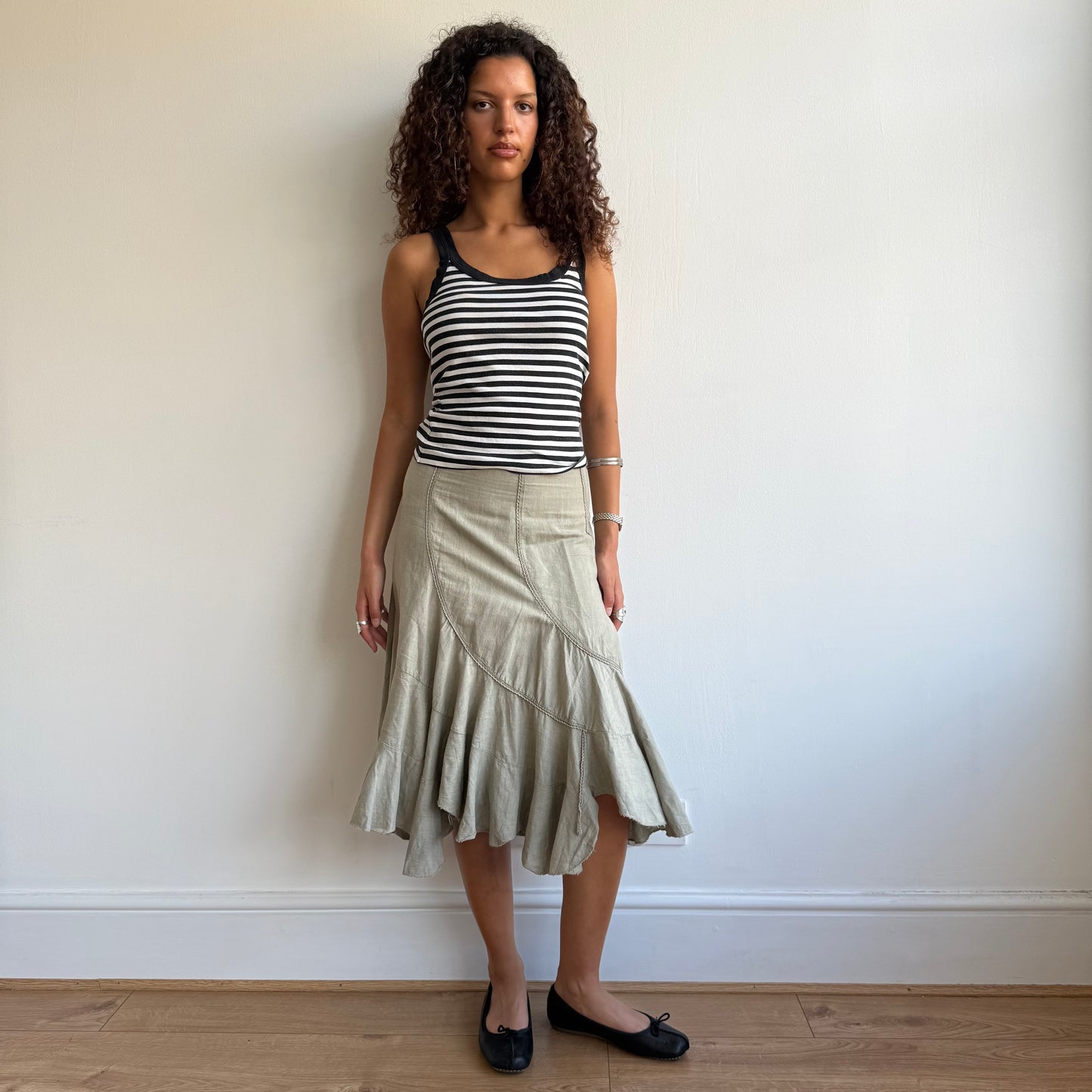 Khaki linen midi skirt - Size XS