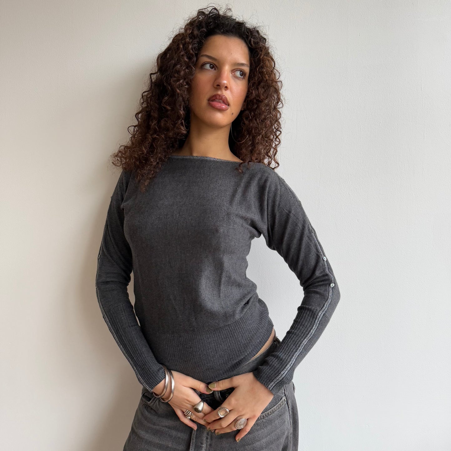 Grey slouchy sparkle knit - Size S