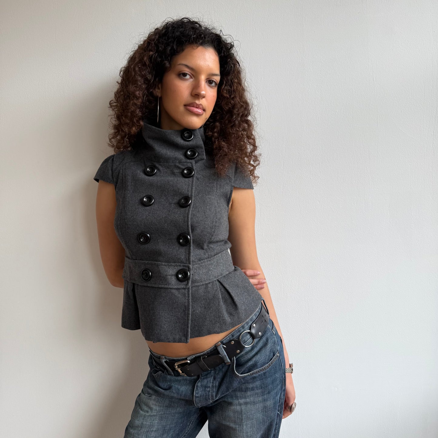 Grey short sleeve peacoat - Size S/M