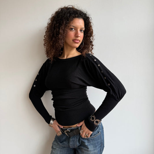 Black slouchy button arm knit - Size S