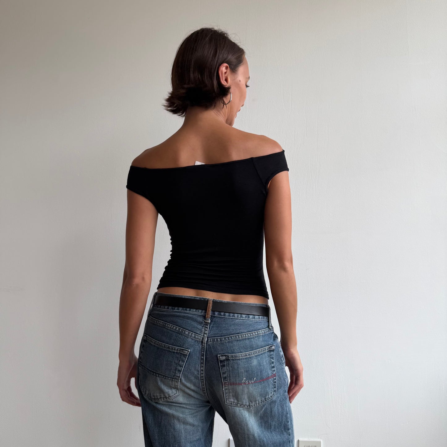 Black bardot buckle tee - Size S