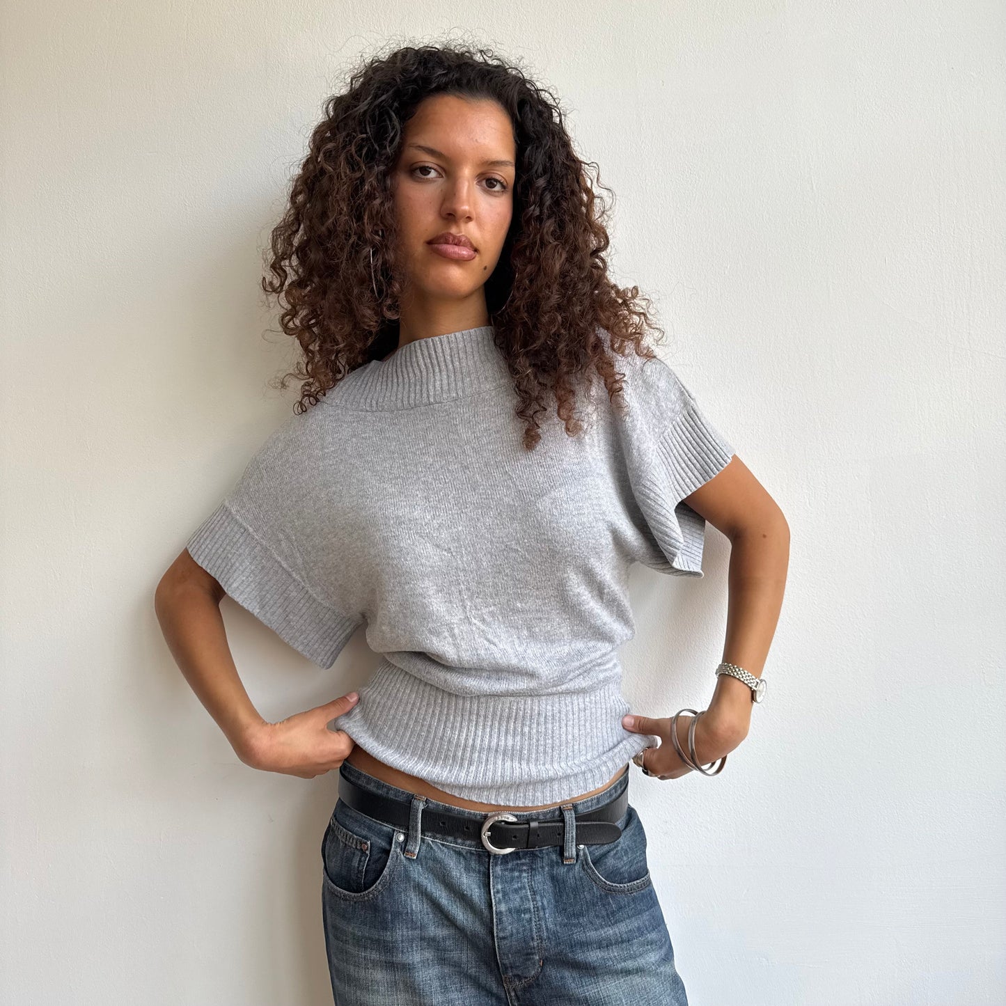 Light grey slouchy knit jumper - Size S