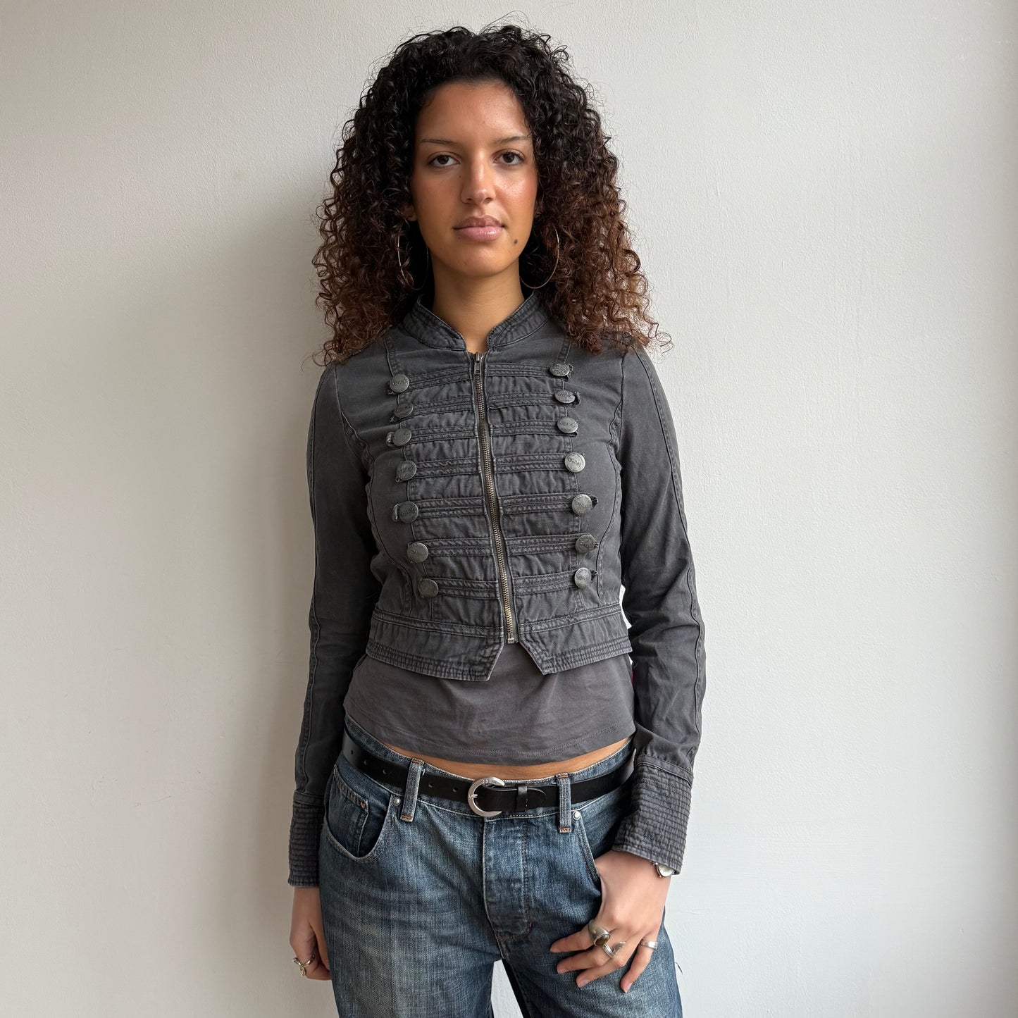 Grey cropped military jacket - Size S