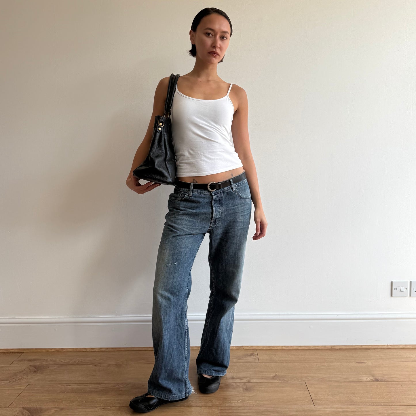 Black leather ‘firkin’ bag - One Size