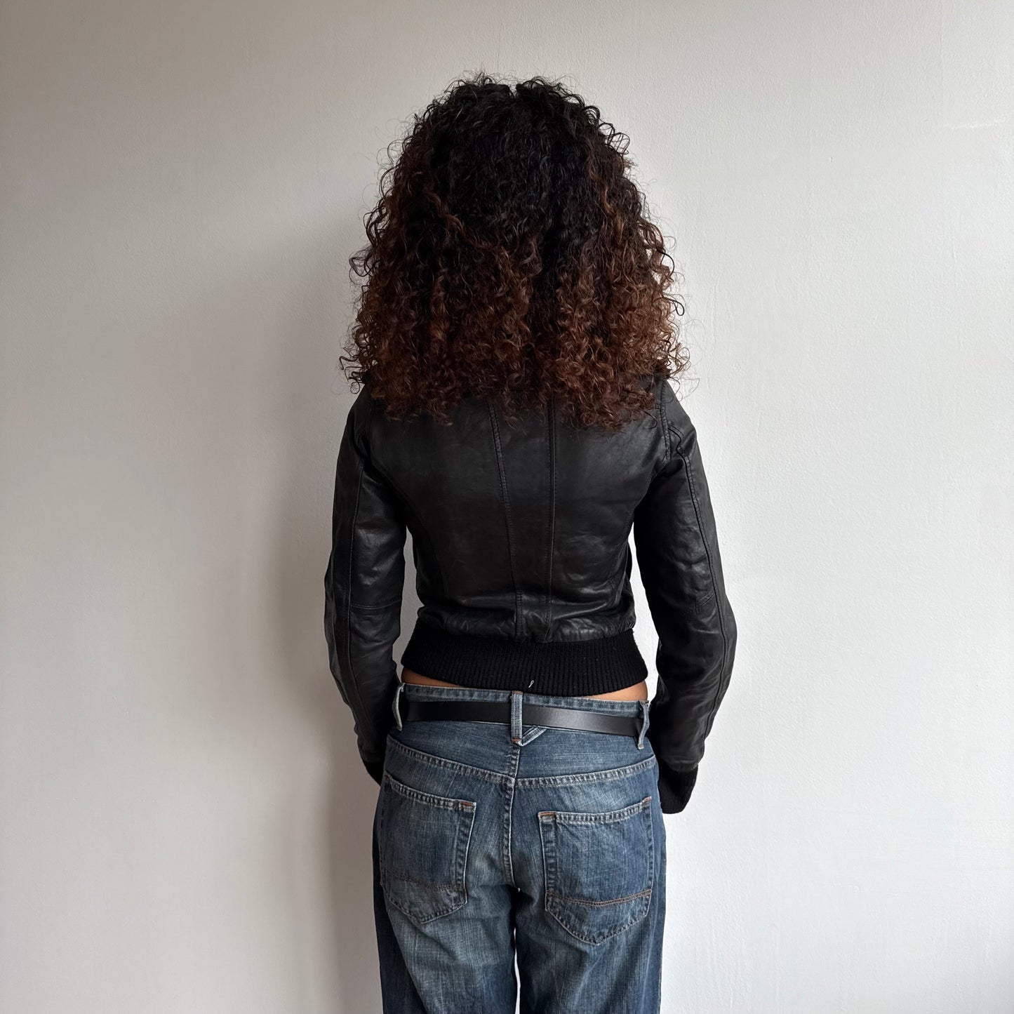 Black leather cargo jacket - Size S/M