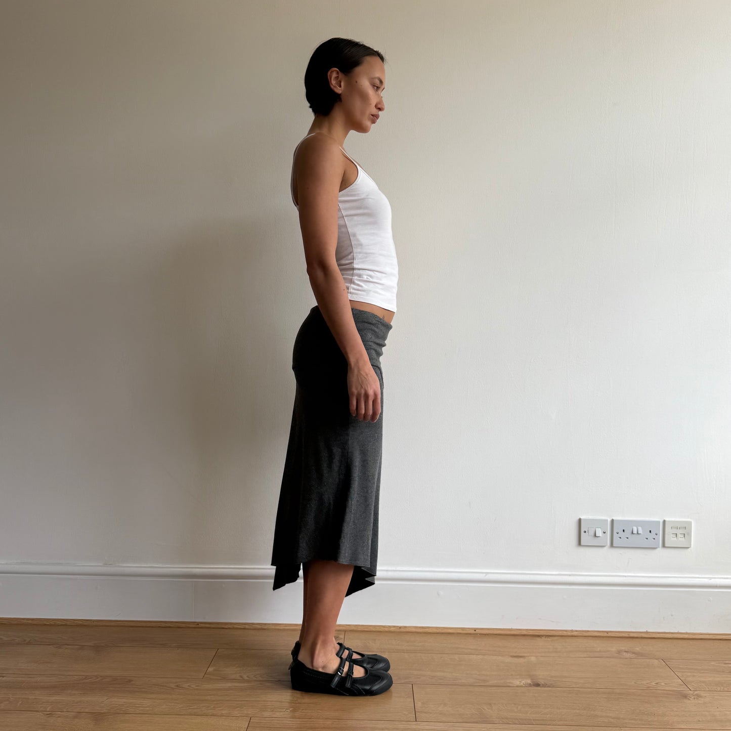 Charcoal fold waist midi skirt - Size S/M