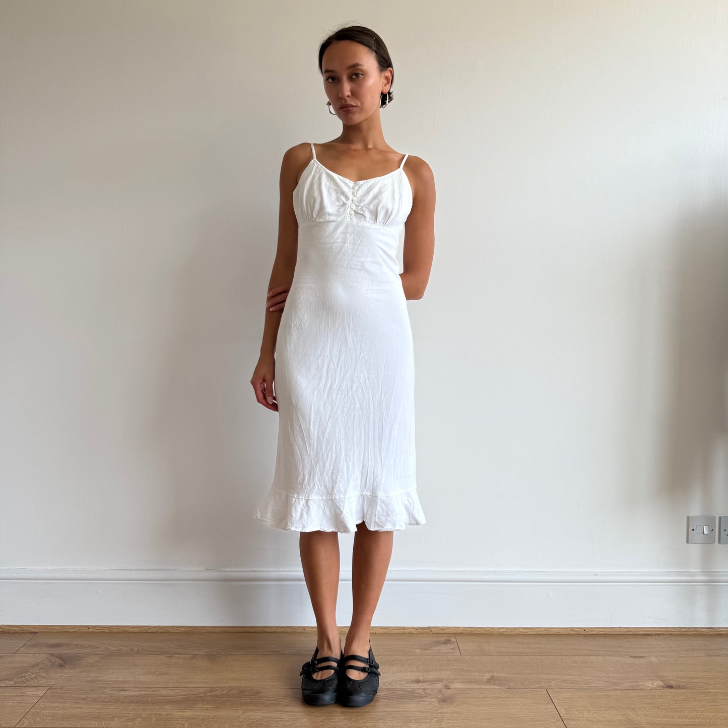 White linen midi milkmaid dress - Size S
