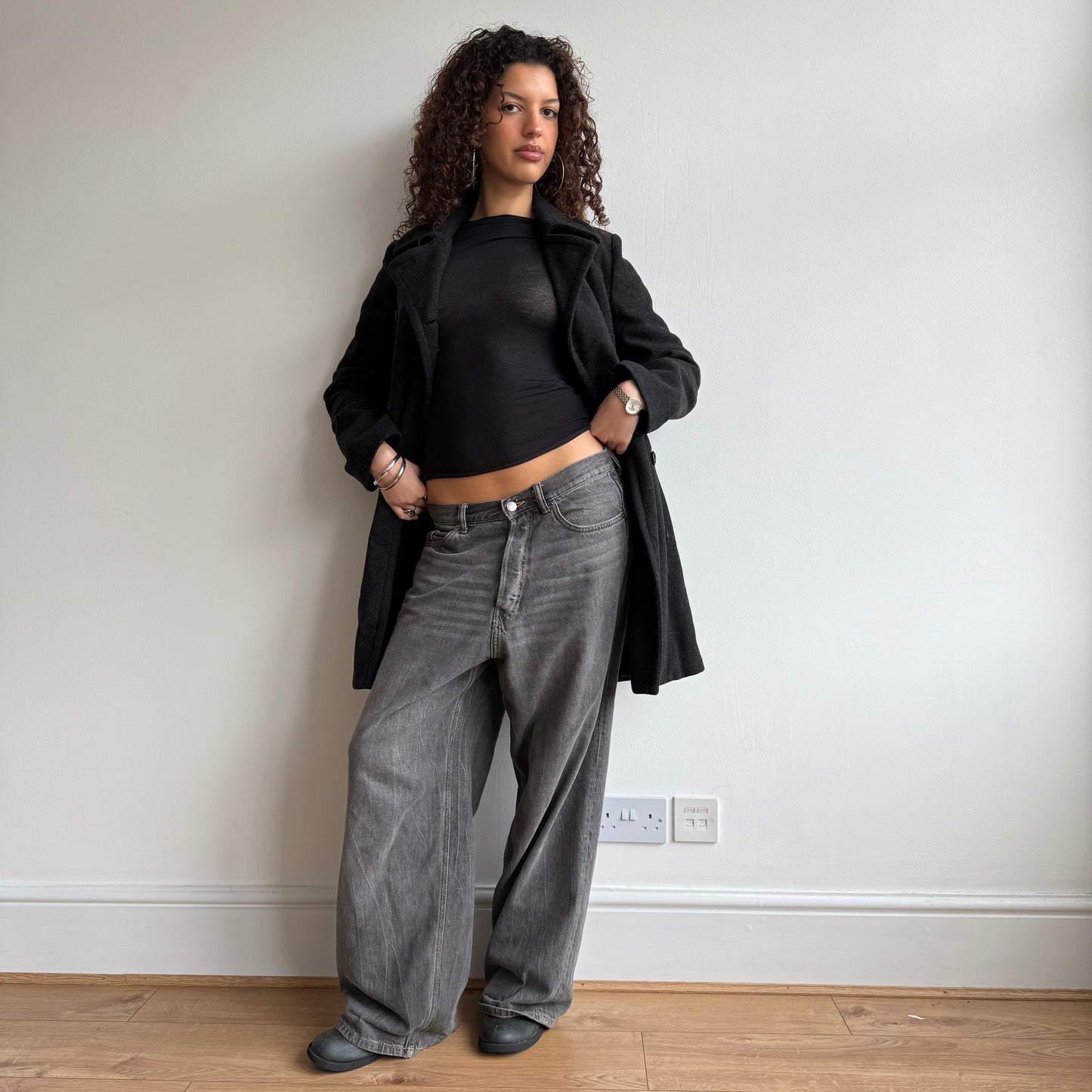 Grey wool double breasted peacoat - Size M