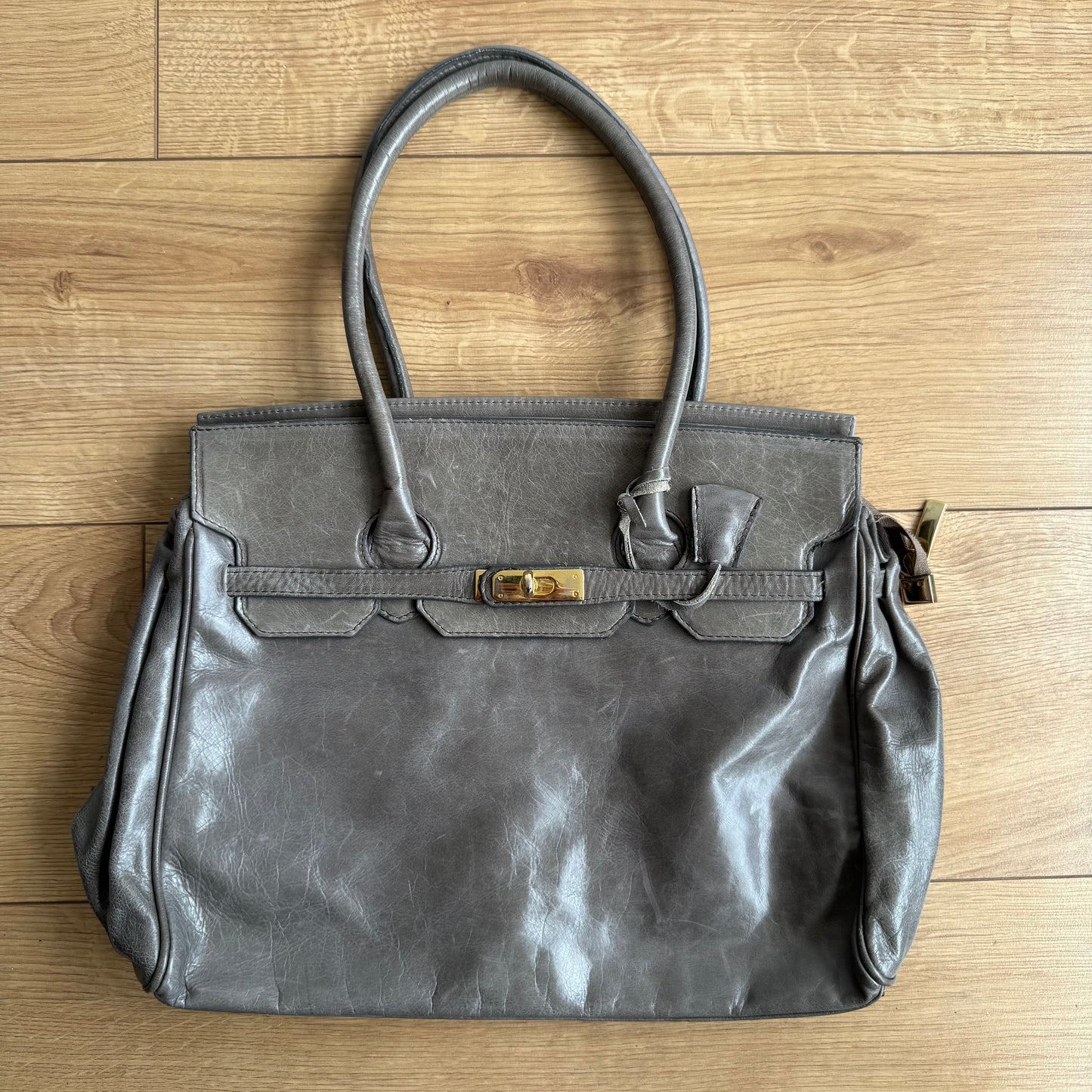 Taupe leather ‘firkin’ bag - One Size