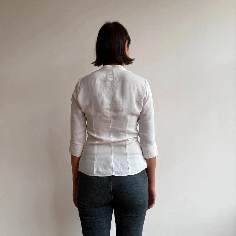 White 3/4 sleeve tie side ruffle blouse - Size S