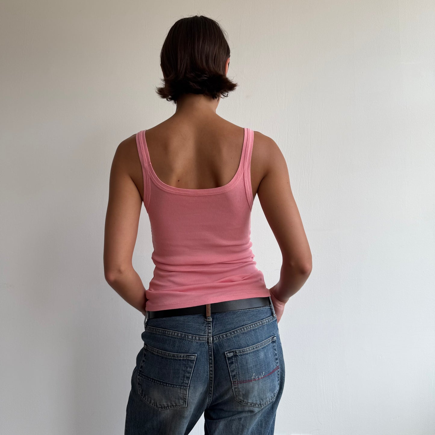 Pink ribbed cami top - Size S