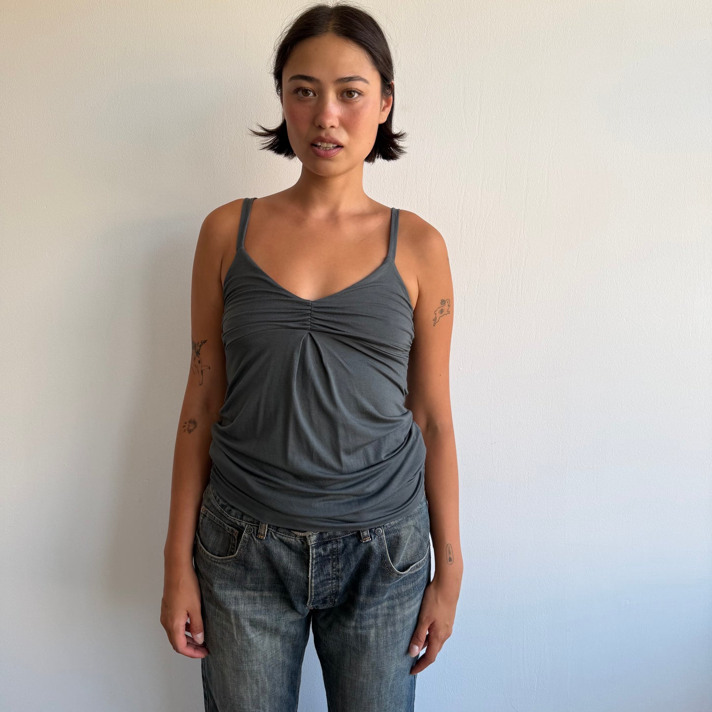 Charcoal ruched bubble top - Size S