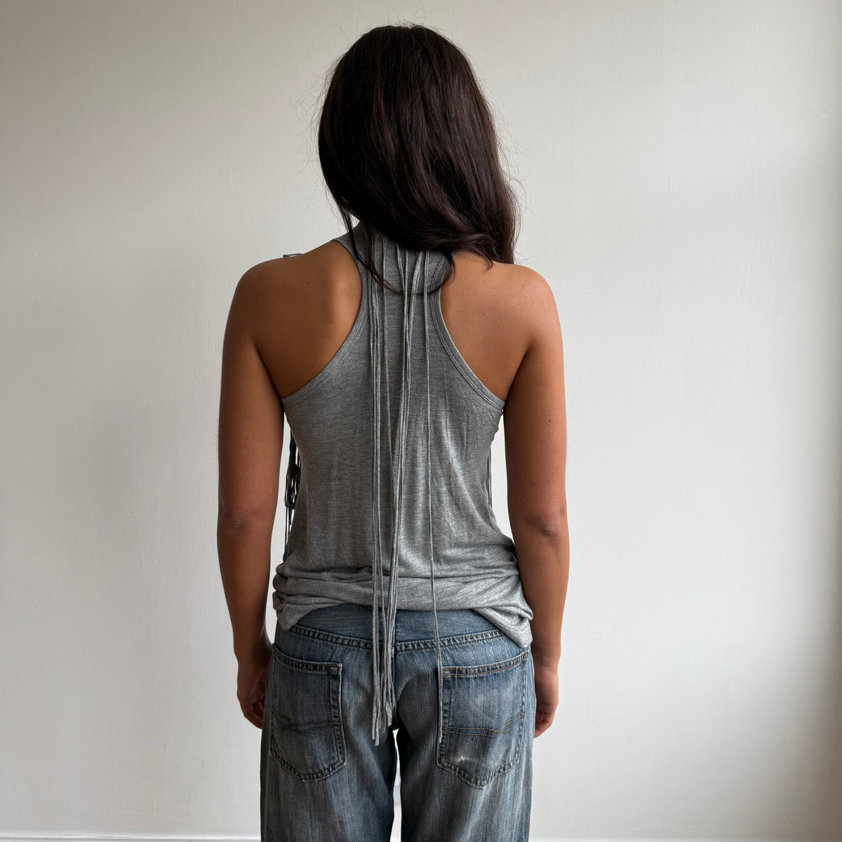 Grey fringe tank top - Size S-M
