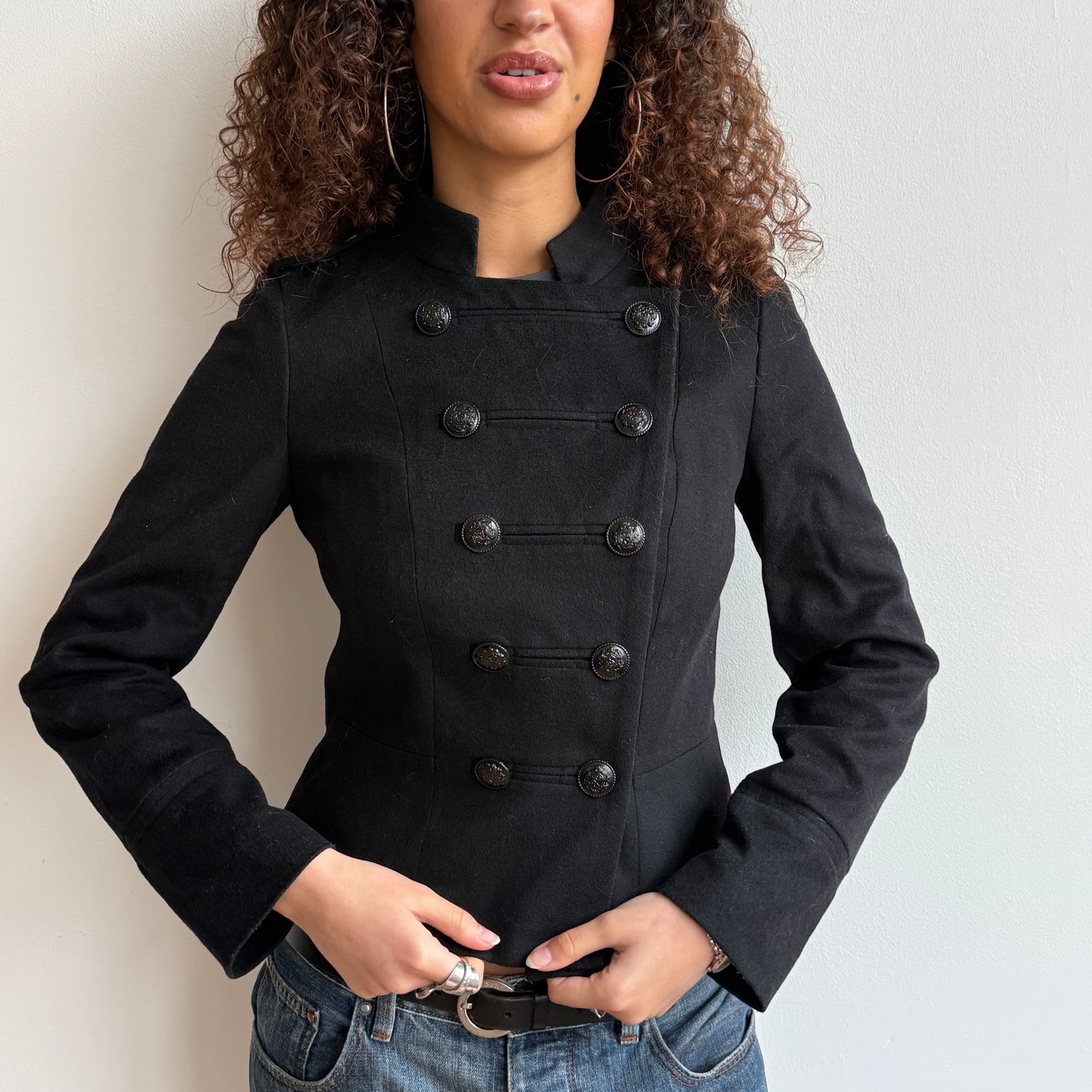 Black cashmere + wool military jacket - Size S