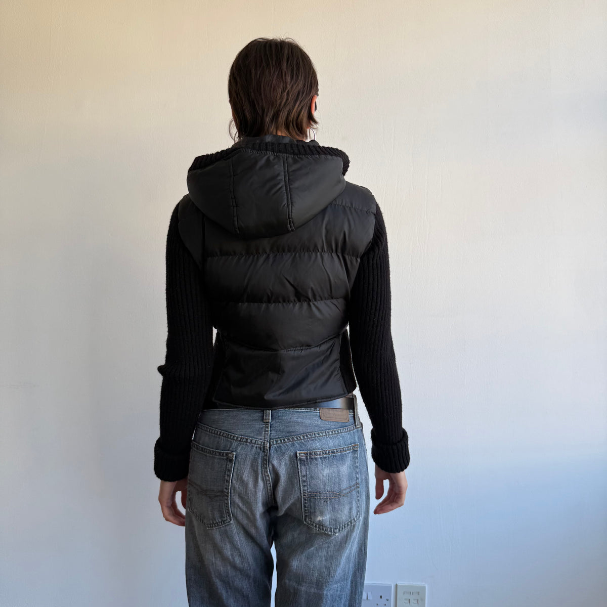 Black bi-material puffer coat - Size S