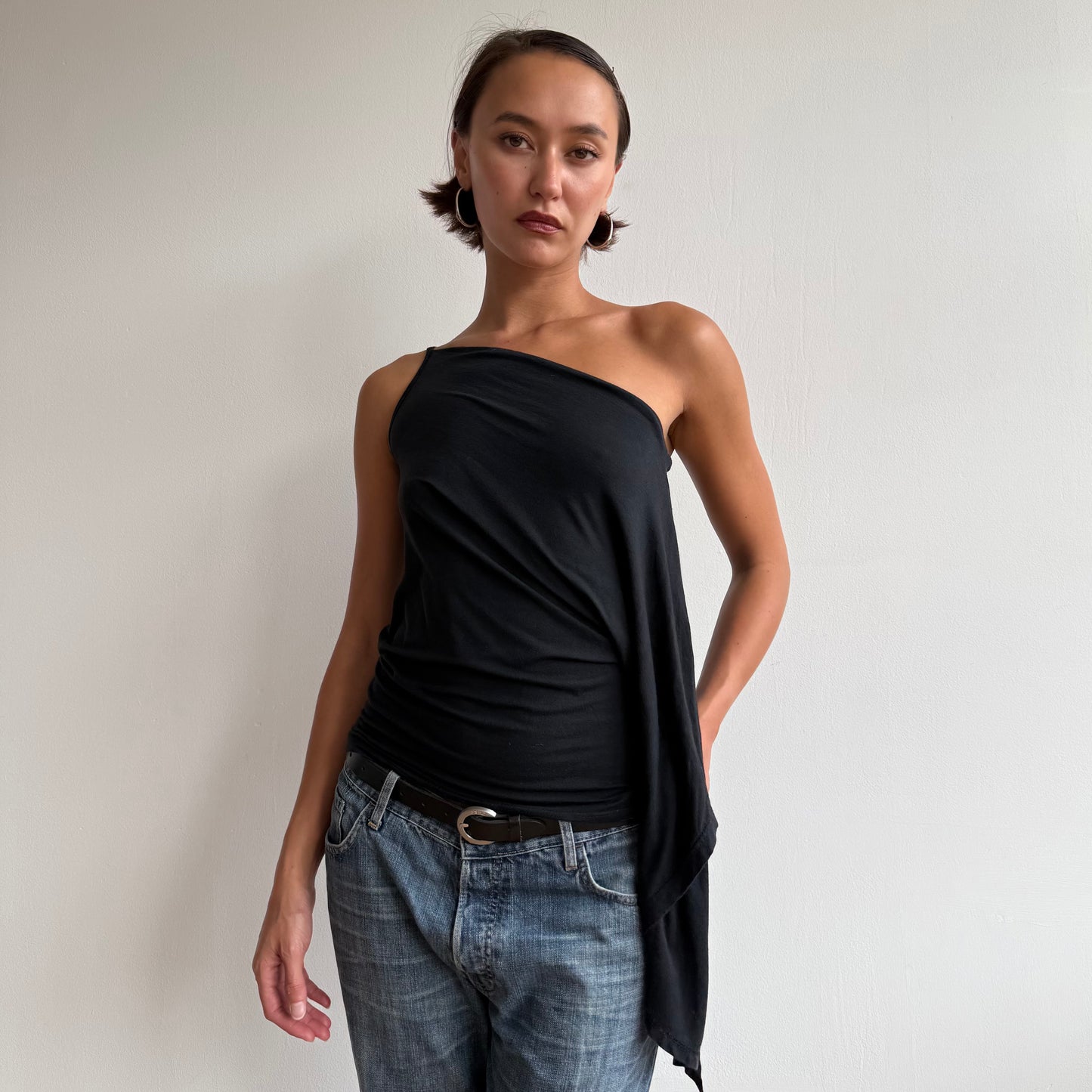 Black one shoulder long sleeve top - Size S