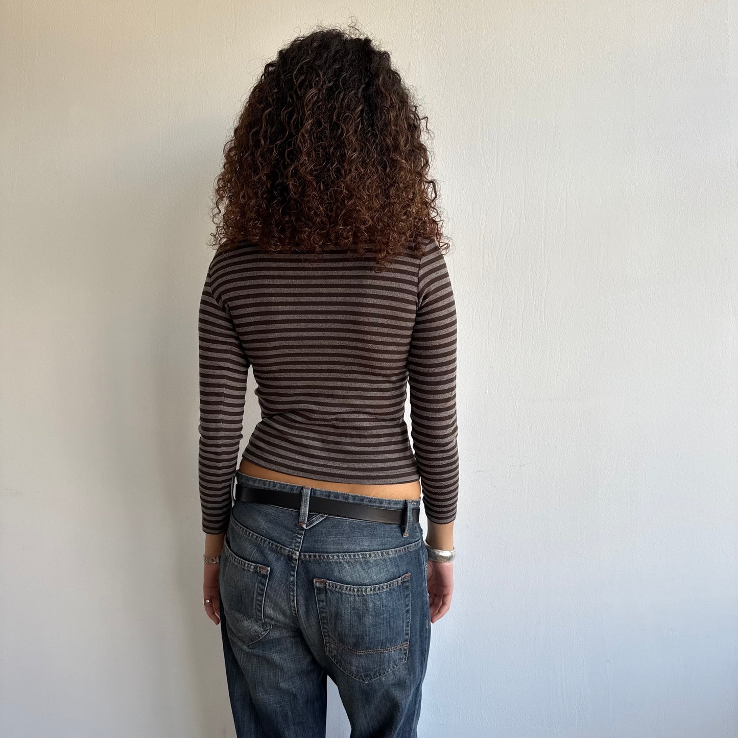 Brown + black striped top - Size XS