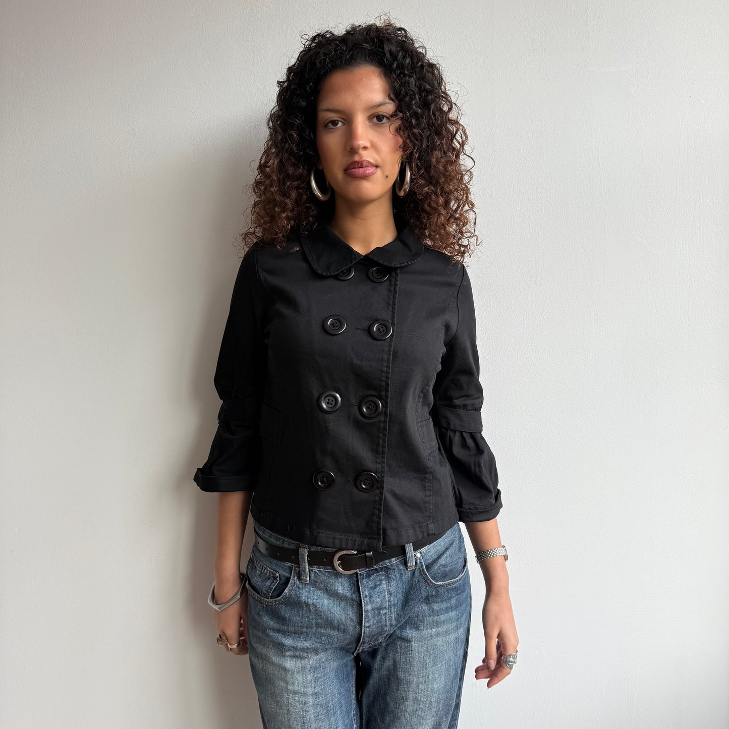 Black 3/4 sleeve peacoat - Size S