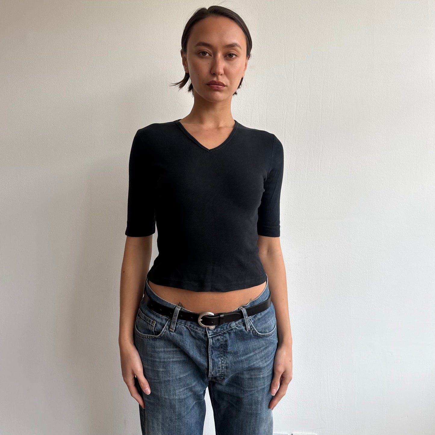 Black 3/4 length sleeve top - Size S