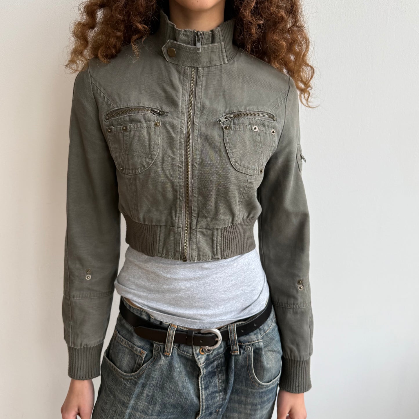 Khaki cargo cropped jacket - Size S