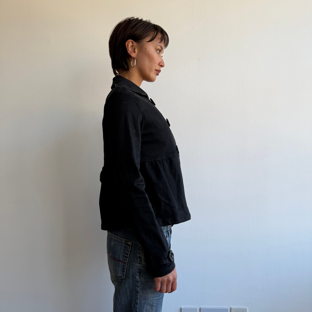 Black denim peacoat - Size S/M