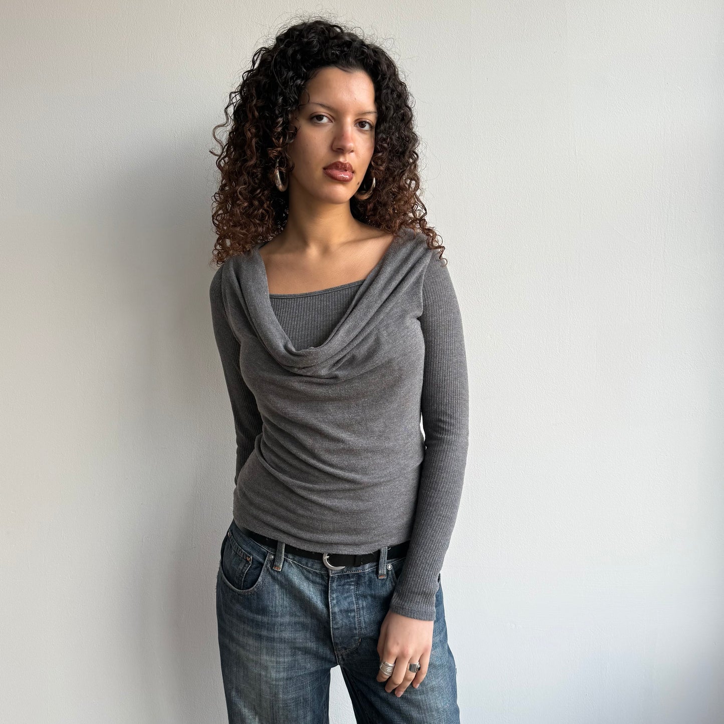 Grey double layer knit top - Size S