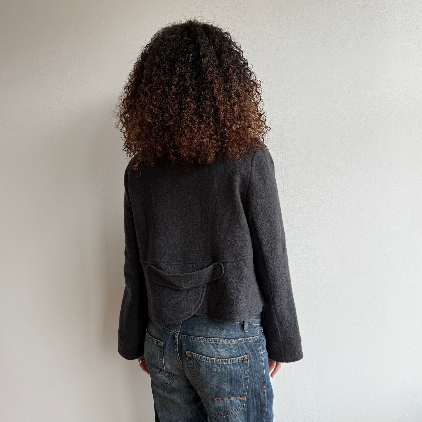 Grey wool asymmetric hem peacoat - Size S + M