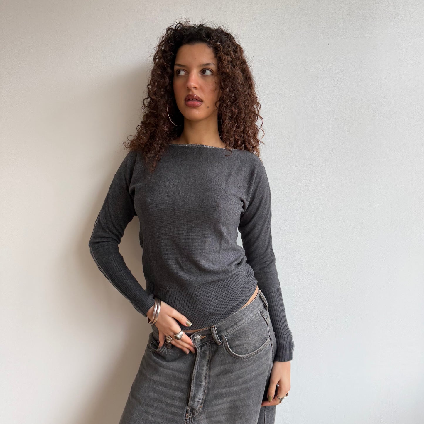Grey slouchy sparkle knit - Size S