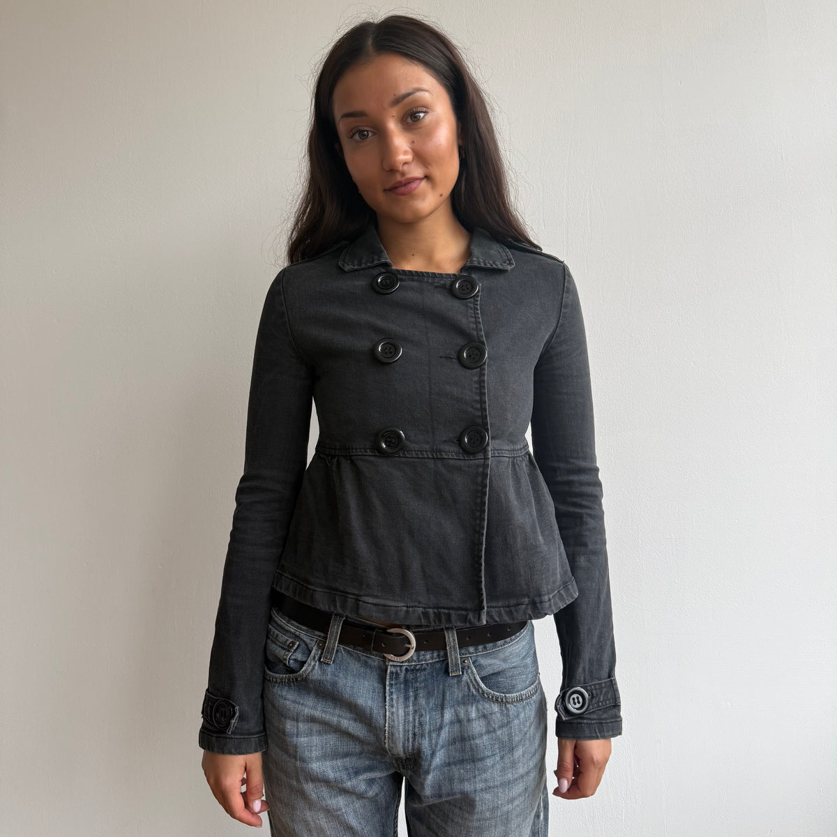 Black wash denim peacoat - Size XS