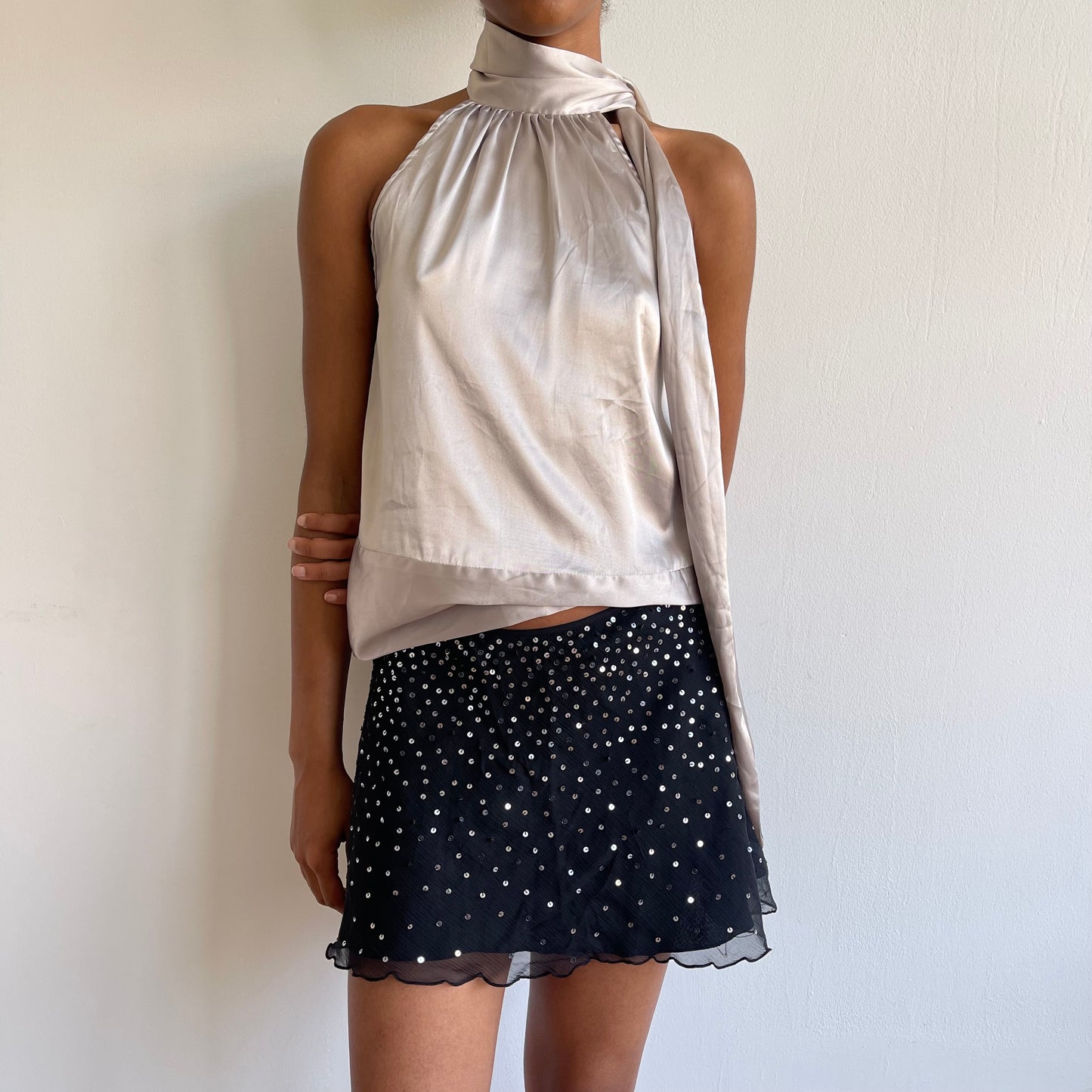 Satin neck-tie blouse - Size S