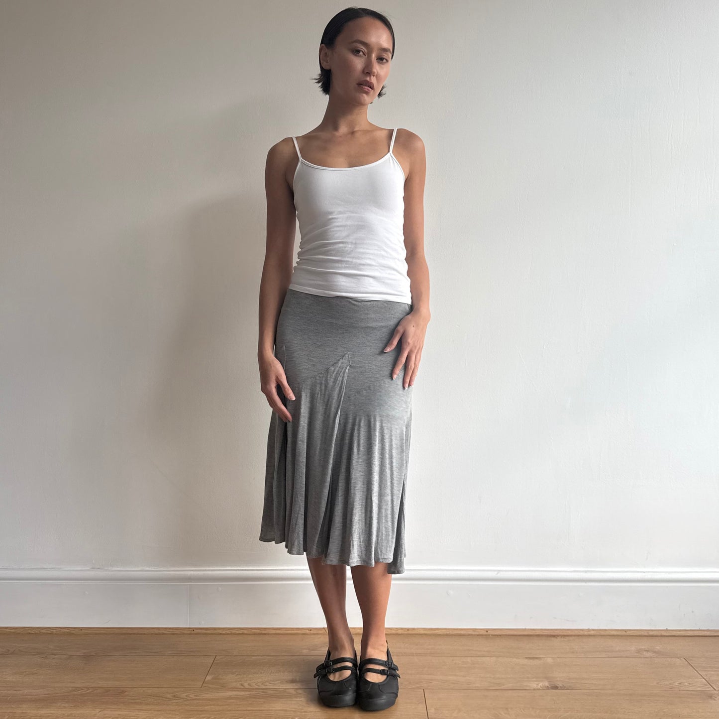 Grey ruffle jersey midi skirt - Size S