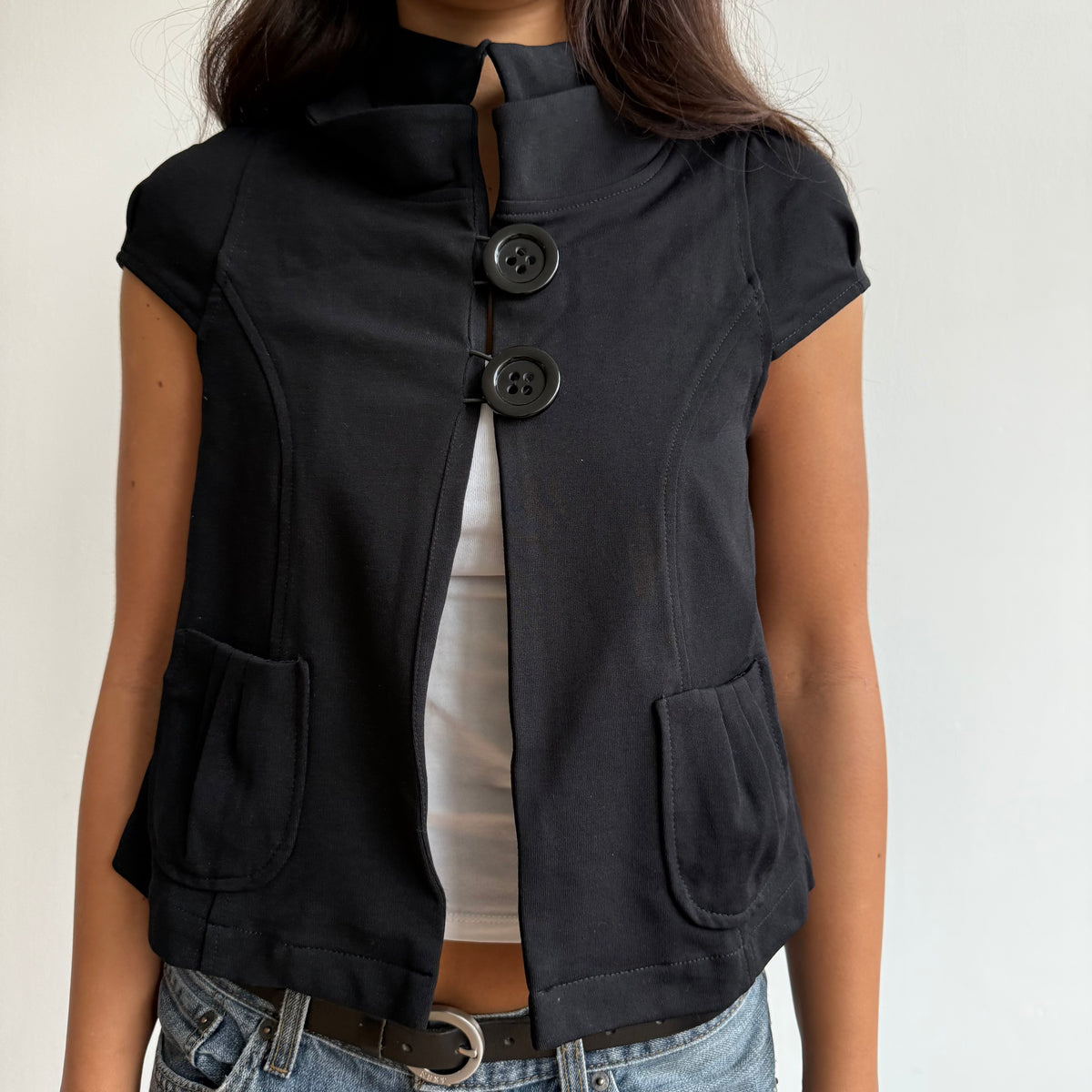 Black short sleeve peacoat - Size S