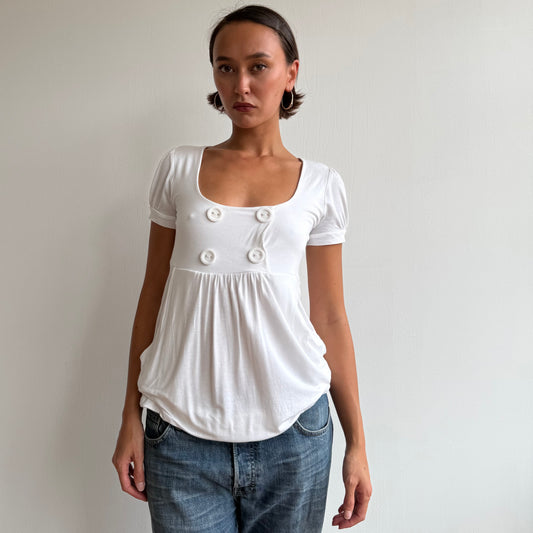 White short sleeve button top - Size M