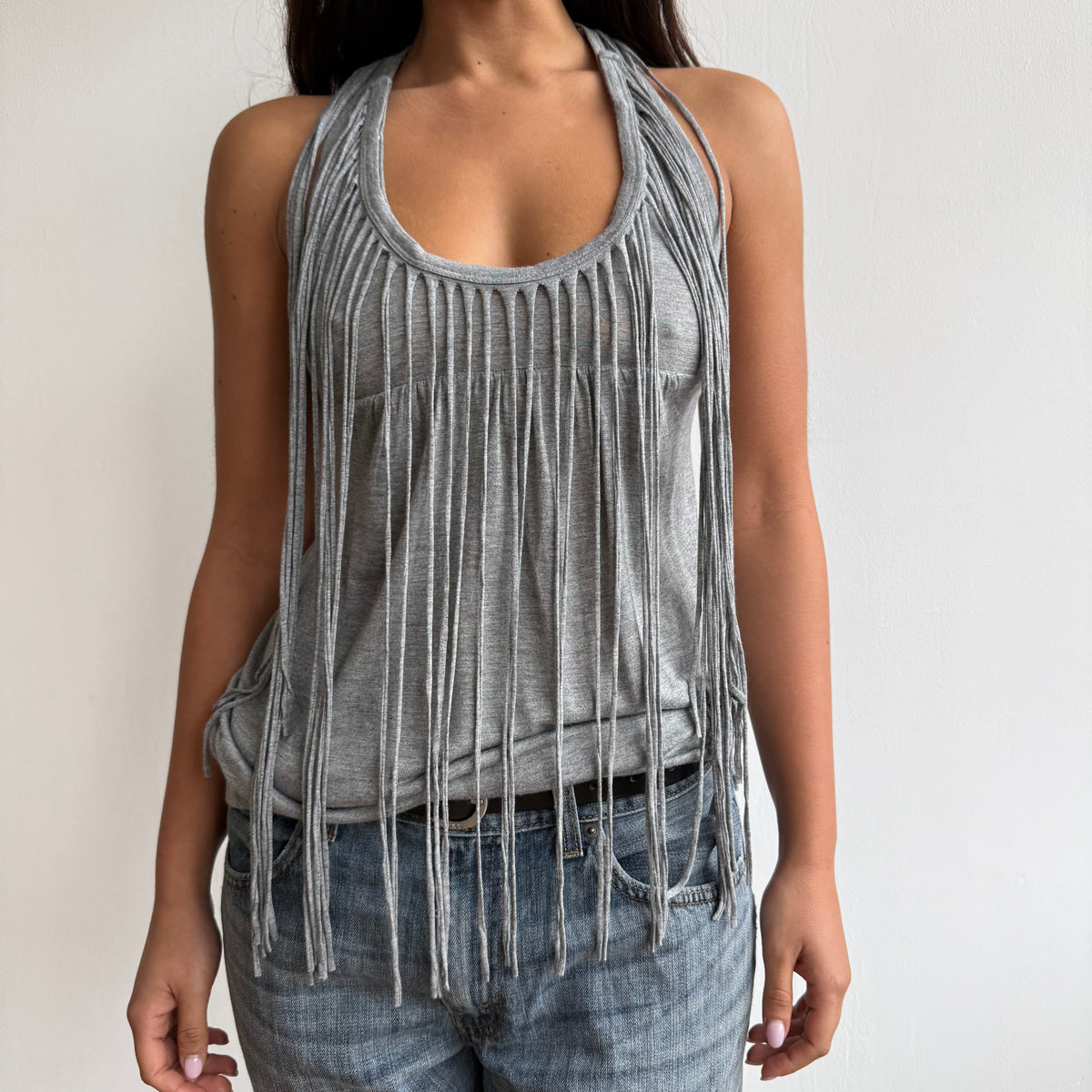 Grey fringe tank top - Size S-M