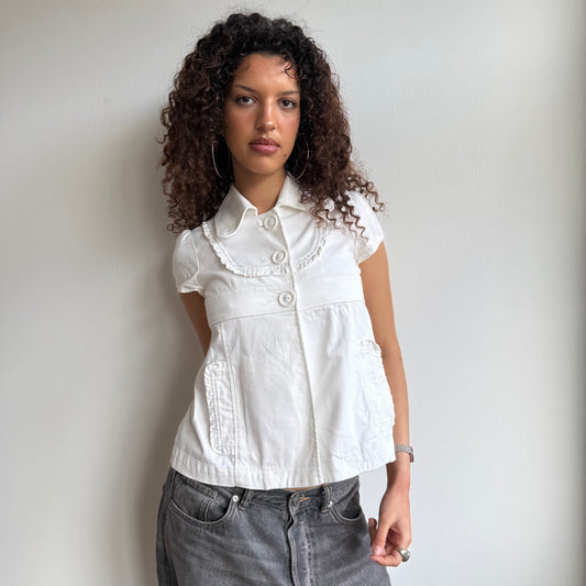 White short sleeve ruffle peacoat - Size S